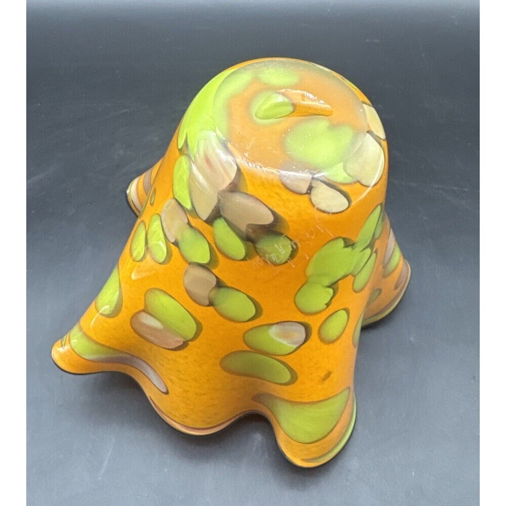 Jariufatoy Glass By Youghiogheny Art Glass ORANGE GREEN GRAY Handkerchief Vase - Picture 5 of 10